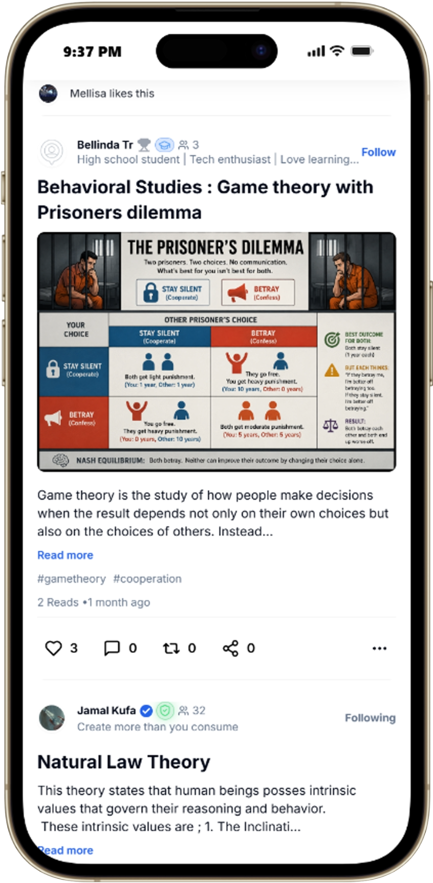 Phone mockup showing social learning